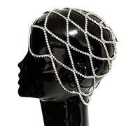YO-HAPPY Hohle Strass-Netz-Kopfbedeckung Hochzeit Kopfkette Schmuck Frauen Luxus Kristall Stirnband Kopfkappe Haarschmuck