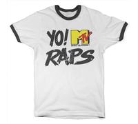 Yo! MTV Raps Offizielles Lizenzprodukt Distressed Logo Ringer Herren T-Shirt (Weiß-Schwarz), XX-Large
