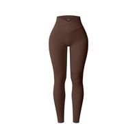 YOAKUKA Gerippte Yoga-Leggings für Damen, hohe Taille, Bauchkontrolle, nahtlos, Po-Lifting, Crossover, Workout, Fitnessstudio, athletische Hose, Kaffee, S