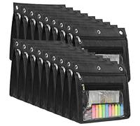 Yoeejob 2,5 cm erweiterbares Federmäppchen für 3-Ringordner, 18 Stück große Kapazität Federmäppchen mit Reißverschluss, drei Ringe, transparentes Federmäppchen, geeignet für Schule und Büro (schwarz)