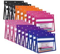 YoeeJob Bleistifttaschen mit Reißverschluss für 3-Ringordner, 3,8 cm, erweiterbar mit 2 Taschen und transparentem Fenster für Schule und Büro, bunt, 18 Stück