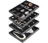 YOFAPA 4 Stück Schmuckschalen, Halsketten- und Ohrringhalter, stapelbares Design, Schalen mit 12 und 24 Fächern, 35 cm x 24 cm x 3 cm