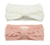 YOFASEN 2 Stück Stirnband Damen Winter - Gefüttert Fleece Haarbänder Elastische Haarreife Ohr Wärmer Haarband Häkelarbeit Haarschmuck Gestrickte Haarreifen für Frauen Mädchen(Weiß+Rosa)