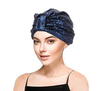 YOFASEN Turban Mütze Für Damen Soft Beanie Schlafmütze，Kristall Pailletten Stirnband, Winddicht Und Warm，Marine