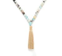 Yoga Halskette Schmuck Perlen Lange Quaste Halskette Jaspis mit 108 Mala Beads für Damen oder Herren (Amazonit (Amazonite))
