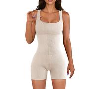 Yoga Jumpsuit Damen Kurz - Gerippter Overall Damen Eng Sport Jumpsuit Sexy Ärmellose Figurformende Einteiliger Hose Body Shape Bodybuilding Gym Fitness Trendige Streetwear Jumpsuits für Damen