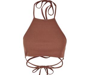 Yoga & Relax Shirt URBAN CLASSICS "Urban Classics Damen Ladies Rib Trapeze Cropped Top", Damen, Gr. XL, terracotta, 75% Polyester, 20% Viskose, 5% Elasthan, unifarben, slim fit, Neckholder, Shirts (66