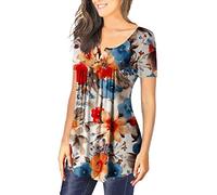 Yoga Shirt Damen Locker Sexy Shirt Damen Top V Ausschnitt Damen Uv Shirt Damen Kurzarm Y2K Shirt Seidenbluse Damen Tunika Damen Sommer Strand HäKeltop Damen(2-Orange, 5XL)