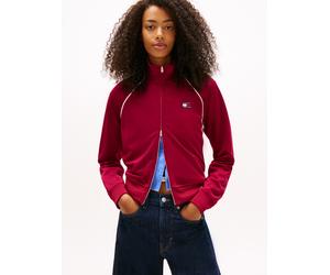 Yoga-Sweatjacke TOMMY JEANS "TJW BADGE TRACK JACKET EXT", Damen, Gr. L (40), lavish cerise, Sweatware, Obermaterial: 89% Polyester, 11% Elasthan, unifarben mit Farbeinsatz, angesetztes Bündchen, Sweat