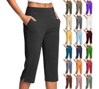 Yogahose Damen 3/4 High Waist, Freizeithose Damen Sommer Leicht Grosse Grössen Sporthose 3/4 Locker Sweathose Mit Taschen Jogginghose Einfarbig Sweathose Caprihose Casual Sweatpants Laufhosen