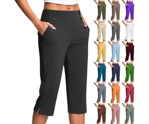 Yogahose Damen 3/4 High Waist, Freizeithose Damen Sommer Leicht Grosse Grössen Sporthose 3/4 Locker Sweathose Mit Taschen Jogginghose Einfarbig Sweathose Caprihose Casual Sweatpants Laufhosen
