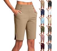Yogahose Kurz Mit Taschen Damen, Caprihose Damen Sommer Stretch Elegant Kurze Sporthose Locker Jogginghose Mit Taschen Freizeithose High Waist Sommerhose Leicht Sweathose Mit Knopf Stoffhose
