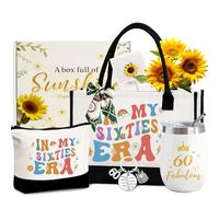 Yogopro 60 Geburtstag Frau,7 Stück Canvas Einkaufstasche Tragetasche & Kosmetiktasche Set mit Grußkarte - 60.TER Geburtstagsgeschenke für Mutter Oma Ehefrau Beste Freundin Geschenk