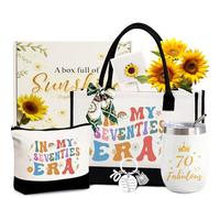 Yogopro 70. Geburtstag Frau,7 Stück Canvas Einkaufstasche Tragetasche & Kosmetiktasche Set mit Grußkarte - 70 Geburtstagsgeschenke für Mutter Oma Ehefrau Beste Freundin Geschenk