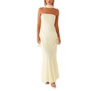 Yoisdtxc Schulterfreies Damenkleid mit Schal, rückenfrei, Netzstoff, figurbetont, formell, Cocktailkleid, Sommerkleid, gelb, S