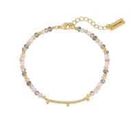Yokoamii Damen Armband aus Messing gelbvergoldet 14 Karat mit Glas weiß rosa grün