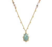 Yokoamii Damen Kette aus Messing gelbvergoldet 14 Karat mit Amazonit Glas blau weiß rosa grün