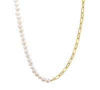 Yokoamii Damen Kette aus Metall gelbvergoldet 14 Karat mit barock Süßwasser-Zuchtperle ca. 7,5-8,0 mm Gliederkette/Perlenkette