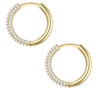 Yokoamii Damen Creolen aus Messing gelbvergoldet 14 Karat mit Zirkonia weiß Modeschmuckcreolen