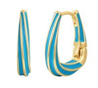 Yokoamii Damen Creolen aus Messing gelbvergoldet 14 Karat mit Emaille blau Modeschmuckcreolen