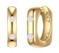 Yokoamii Creolen aus Metall-Legierung in Gelbgold mit Perle (synth.) 21,4 mm Damen