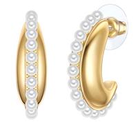 Yokoamii Creolen aus Metall-Legierung in Gelbgold mit Perle (synth.) 27,1 mm Damen