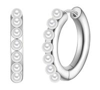 Yokoamii Creolen aus Metall-Legierung in silber mit Perle (synth.) 27,6 mm Damen