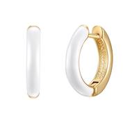 Yokoamii Damen Creolen Metall-Legierung gelbvergoldet 14 Karat Emaille weiß Modeschmuckohrcreolen