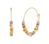 Yokoamii Damen Creolen aus Messing gelbvergoldet 14 Karat mit Heishi Perlen lila gelb pink rot