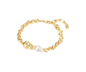 Yokoamii Damen Armband aus Metall gelbvergoldet 14 Karat mit barock Muschelkernperle ca. 8,0-8,5 mm Modeschmuckarmband