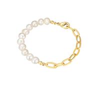 Yokoamii Damen Armband aus Metall gelbvergoldet 14 Karat mit barock Süßwasser-Zuchtperle ca. 8,0-8,5 mm Gliederarmband/Perlenarmband