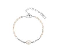 Yokoamii Damen Armband Metall-Legierung Silber-Optik mit barock Süßwasser-Zuchtperle ca. 6,5-7,0 mm weiß Glas rosa