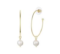 Yokoamii Damen Creolen aus Messing gelbvergoldet 14 Karat mit barock Süßwasser-Zuchtperle ca. 8,5-9,0 mm weiß