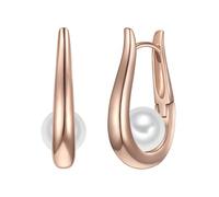 Yokoamii Damen Creolen aus Metall rosévergoldet 14 Karat mit rund Muschelkernperle ca. 7,0-7,5 mm weiß