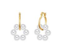 Yokoamii Damen Creolen Metall-Legierung gelbvergoldet 14 Karat Muschelkernperle 8 mm weiß Perlenohrcreolen