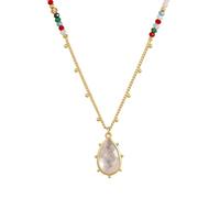 Yokoamii Damen Kette aus Messing gelbvergoldet 14 Karat mit Quarzkristall Glas weiß rot blau grün