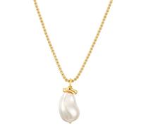 Yokoamii Damen Kette aus Metall gelbvergoldet 14 Karat mit barock Muschelkernperle ca. 15,5-16,0 mm Modeschmuckkette