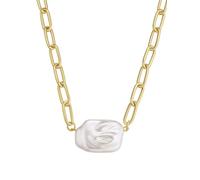 Yokoamii Damen Kette aus Metall gelbvergoldet 14 Karat mit barock Perle (synth.) ca. 17,0 x 24,0 mm weiß
