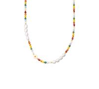 Yokoamii Damen Kette Metall-Legierung gelbgold | Gelbgold-Optik, Modeschmuckkette, Glas, weiß, Süßwasser-Zuchtperle, ca. 8,0 - 8,5 mm, weiß, potato, Blume, Karabinerverschluß