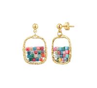 Yokoamii Damen Ohrhänger aus Messing gelbvergoldet 14 Karat mit Glas rot orange blau grün
