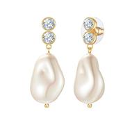 Yokoamii - Ohrhänger Messing Zirkonia Muschelkernperle in Gelbgold Ohrringe Damen