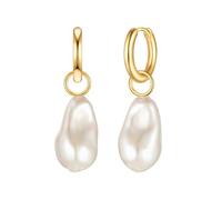 Yokoamii Damen Ohrringe aus Metall gelbvergoldet 14 Karat mit barock Muschelkernperle ca. 12,0-12,5 mm Modeschmuckcreolen