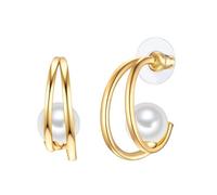 Yokoamii Damen Ohrringe aus Metall gelbvergoldet 14 Karat mit rund Muschelkernperle ca. 10,0-10,5 mm Modeschmuckohrcreole