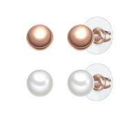 Yokoamii Damen Set (Ohrstecker 2er) aus Metall rosévergoldet 14 Karat mit rund Muschelkernperle ca. 7,5-8,0 mm weiß