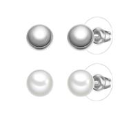 Yokoamii Damen Set (Ohrstecker 2er) aus Metall Silber-Optik mit rund Muschelkernperle ca. 7,5-8,0 mm weiß