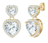 Yokoamii Ohrhänger Herz aus Messing in gelbgold mit Zirkonia 17,2 mm Damen