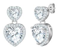 Yokoamii Ohrhänger Herz aus Messing in silber mit Zirkonia 17,2 mm Damen