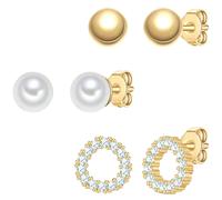 Yokoamii Ohrstecker aus Messing in gelbgold mit Zirkonia Perle (synth.) 4,9/5,1/6,7 mm Damen