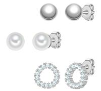 Yokoamii Ohrstecker aus Messing in silber mit Zirkonia Perle (synth.) 4,9/5,1/6,7 mm Damen