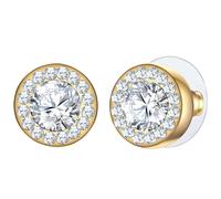 Yokoamii Damen Ohrstecker Metall-Legierung gelbvergoldet 14 Karat mit Glaskristall weiß Modeschmuckohrstecker